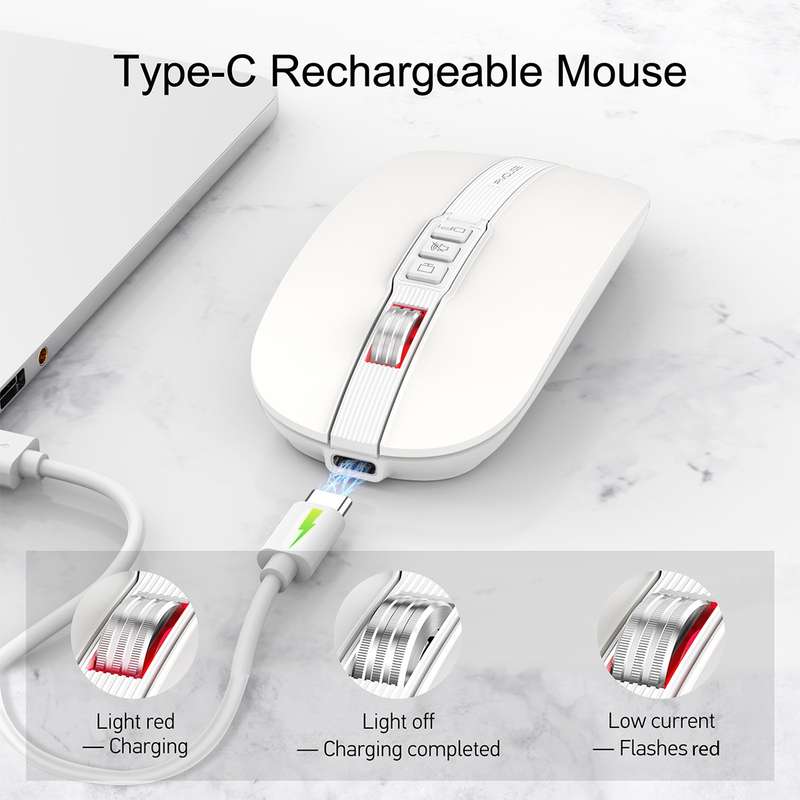 HXSJ M113 2400DPI Dual Mode 2.4GHz + Bluetooth 5.1 Wireless Mouse(Metallic Grey)