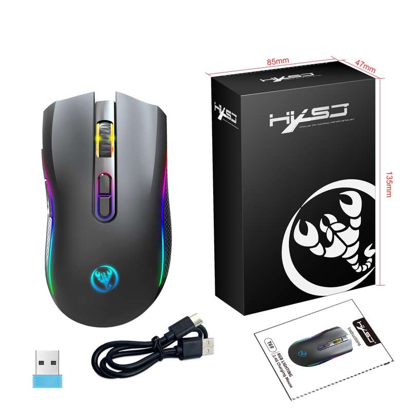 HXSJ T69 4800DPI RGB 2.4GHz Wireless Mouse(White)