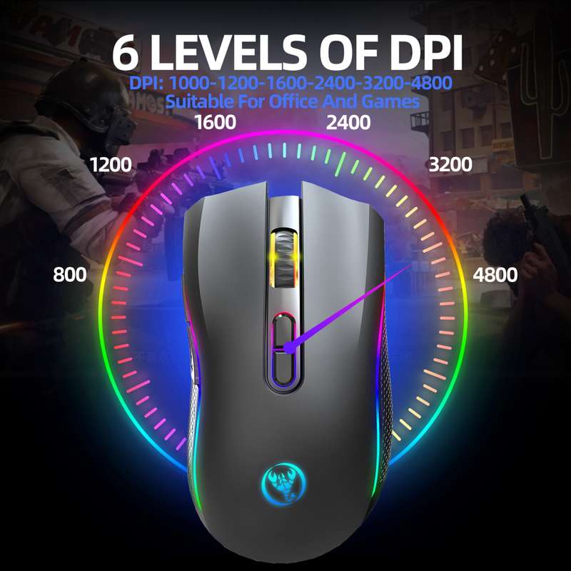 HXSJ T69 4800DPI RGB 2.4GHz Wireless Mouse(White)