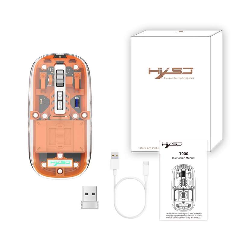HXSJ T900 Transparent Magnet Three-mode Wireless Gaming Mouse(Orange)