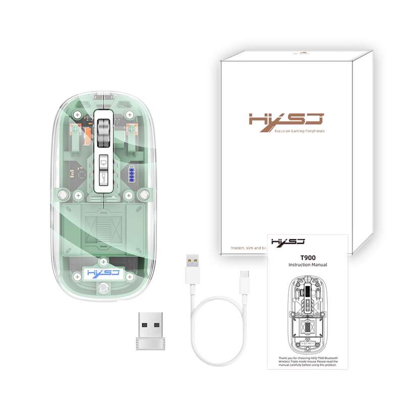 HXSJ T900 Transparent Magnet Three-mode Wireless Gaming Mouse(Orange)