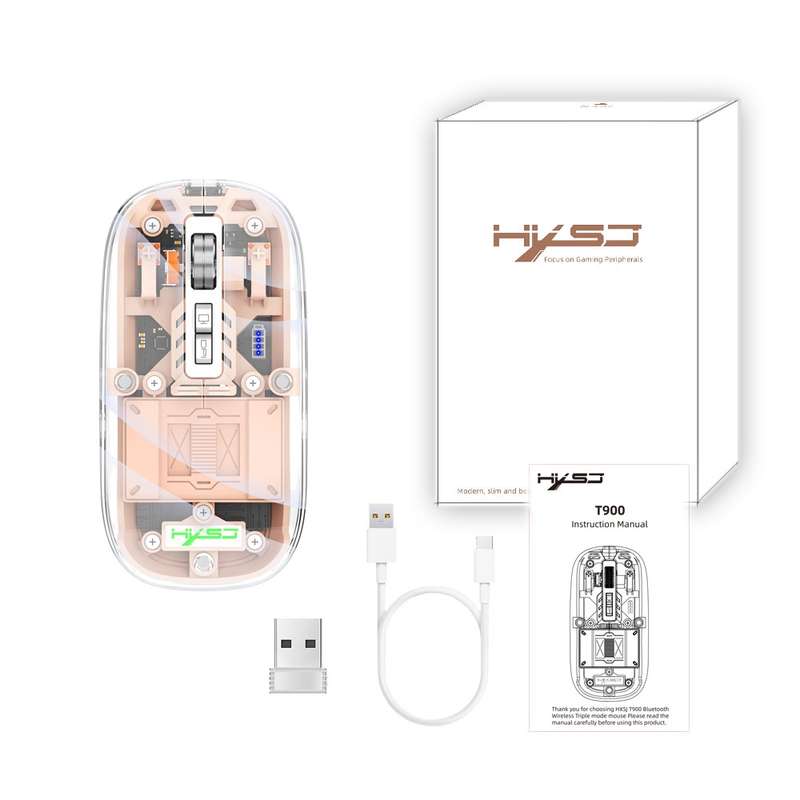 HXSJ T900 Transparent Magnet Three-mode Wireless Gaming Mouse(Orange)