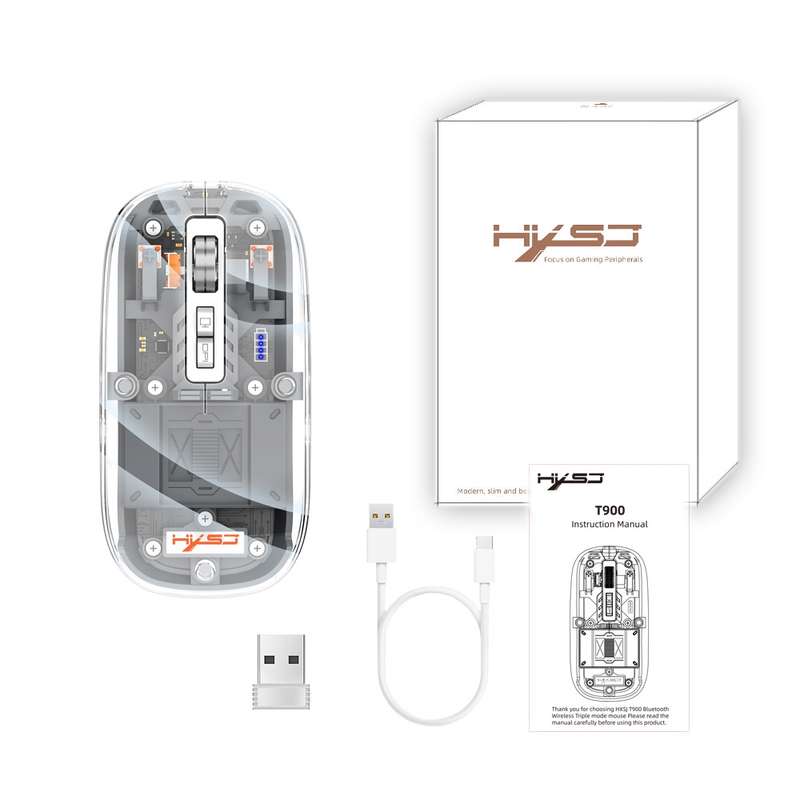 HXSJ T900 Transparent Magnet Three-mode Wireless Gaming Mouse(Orange)