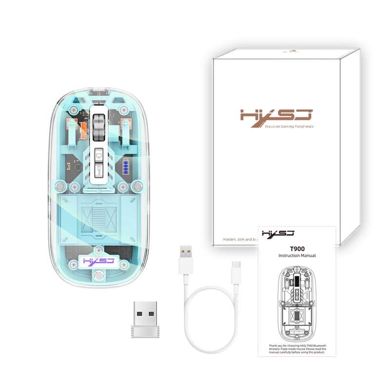 HXSJ T900 Transparent Magnet Three-mode Wireless Gaming Mouse(Orange)