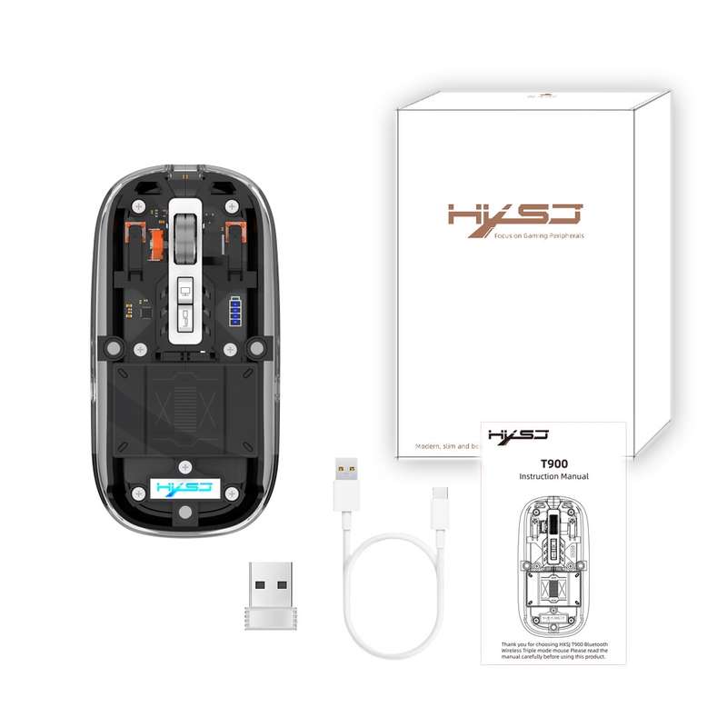 HXSJ T900 Transparent Magnet Three-mode Wireless Gaming Mouse(Orange)