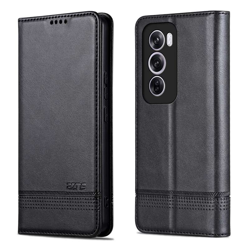 For OPPO Reno12 Global AZNS Magnetic Calf Texture Flip Leather Phone Case(Black)