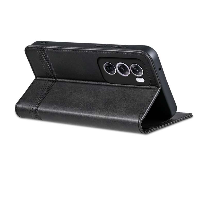 For OPPO Reno12 Global AZNS Magnetic Calf Texture Flip Leather Phone Case(Black)