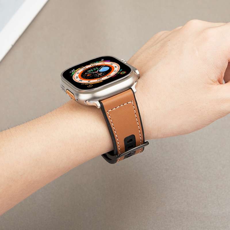 For Apple Watch SE 2023 40mm Hybrid Leather Silicone Watch Band(Brown)