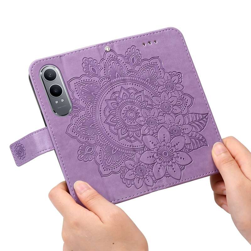 For OnePlus Nord CE4 Lite Seven-petal Flowers Embossing Leather Phone Case(Light Purple)