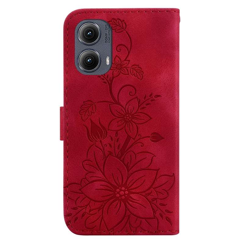For Motorola Edge 2024 Lily Embossed Leather Phone Case(Red)