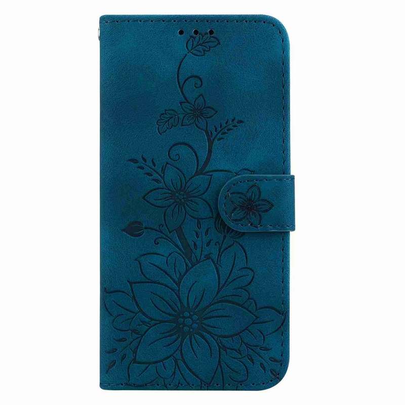 For OPPO Reno12 5G Global Lily Embossed Leather Phone Case(Dark Blue)
