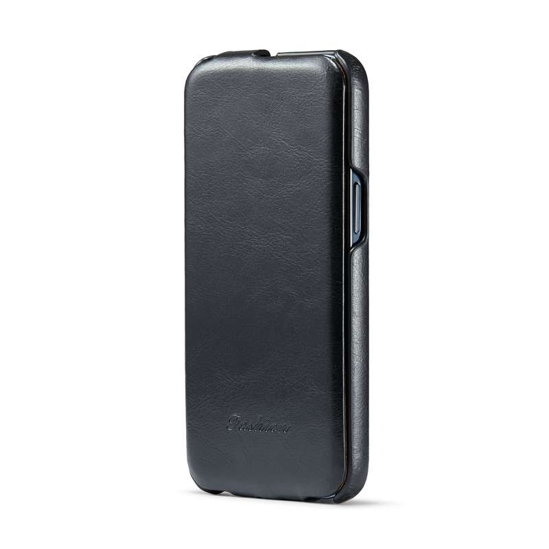 For iPhone 15 Fierre Shann Oil Wax Texture Vertical Flip PU Phone Case(Black)