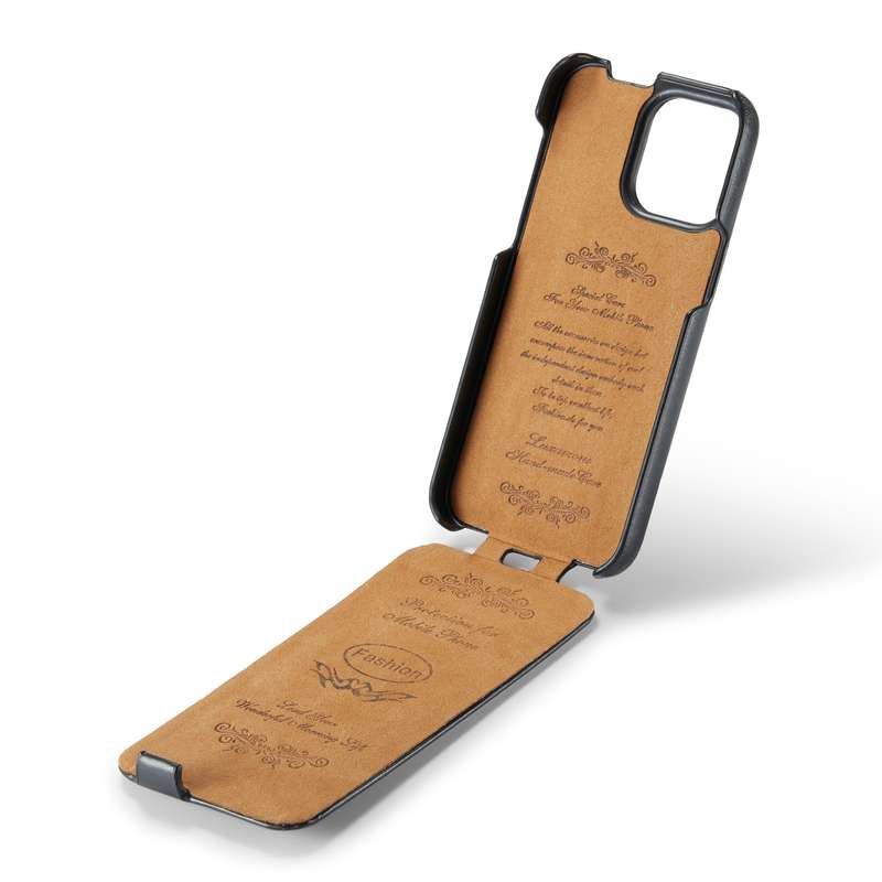 For iPhone 15 Fierre Shann Oil Wax Texture Vertical Flip PU Phone Case(Black)