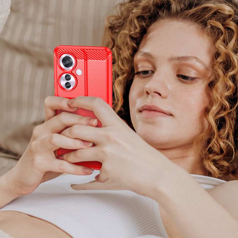 For OPPO Reno11 F 5G Global Brushed Texture Carbon Fiber TPU Phone Case(Red)