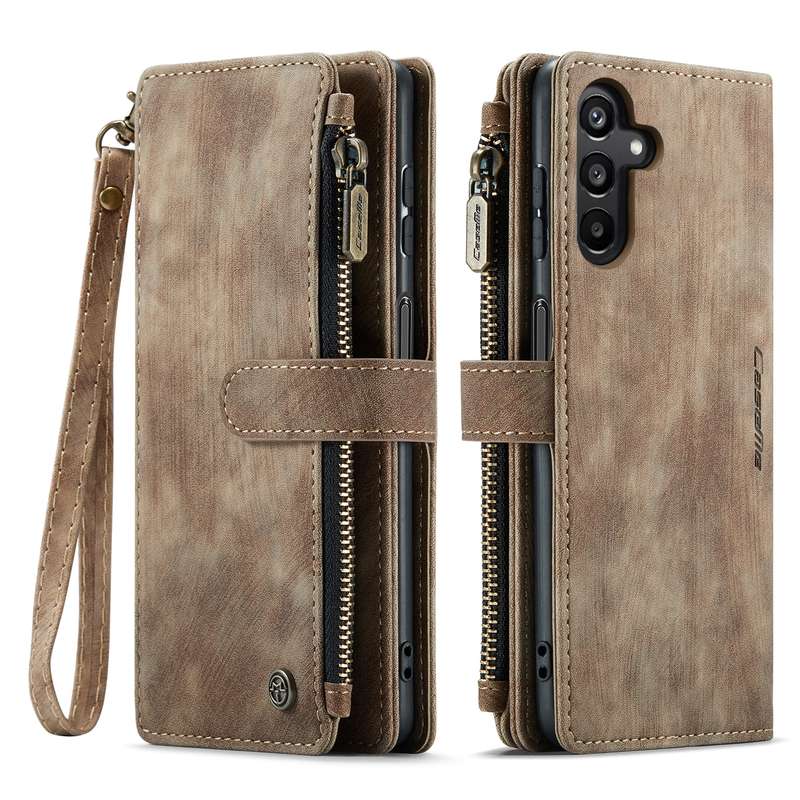 For Samsung Galaxy A15 CaseMe C30 Card Slots Zipper Wallet Leather Phone Case(Brown)