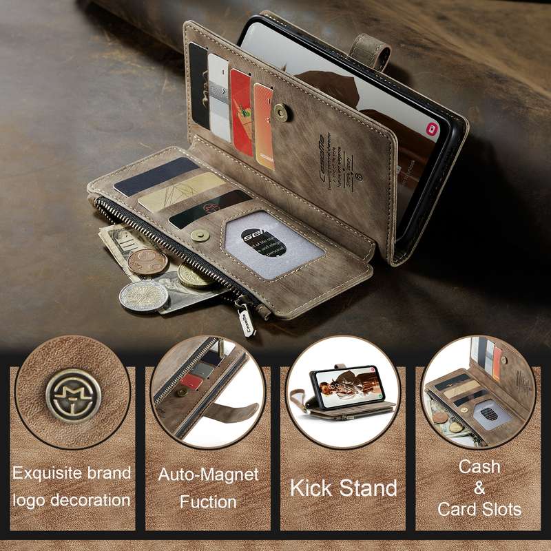 For Samsung Galaxy A15 CaseMe C30 Card Slots Zipper Wallet Leather Phone Case(Brown)