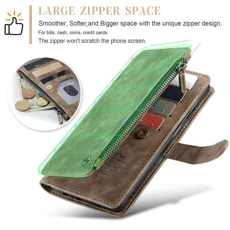 For Samsung Galaxy A15 CaseMe C30 Card Slots Zipper Wallet Leather Phone Case(Brown)