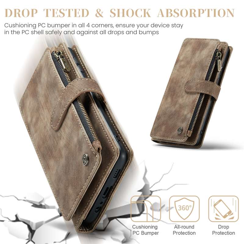 For Samsung Galaxy A15 CaseMe C30 Card Slots Zipper Wallet Leather Phone Case(Brown)