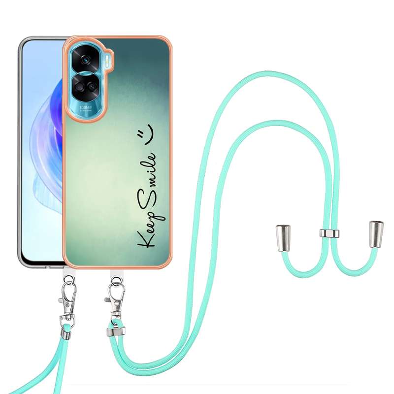 For Honor 90 Lite 5G Electroplating Dual-side IMD Phone Case with Lanyard(Smile)