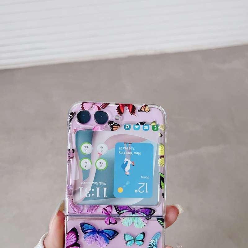 For Samsung Galaxy Z Flip5 Painted Pattern PC Transparent Folding Phone Case(Z57 Pink Butterfly)