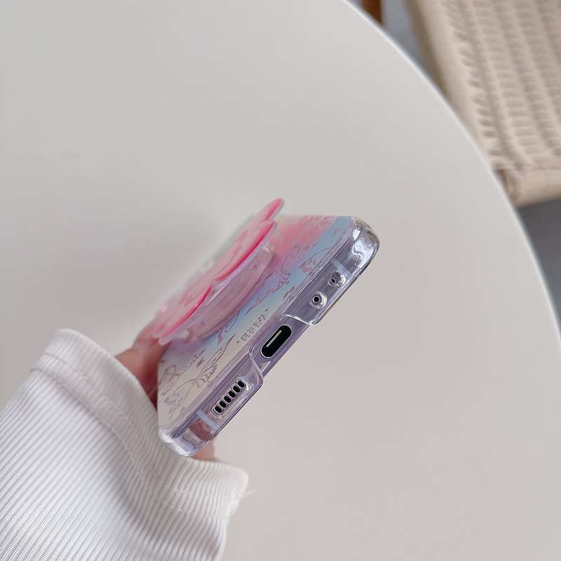 For Samsung Galaxy Z Flip5 Painted Pattern PC Transparent Folding Phone Case(Z57 Pink Butterfly)