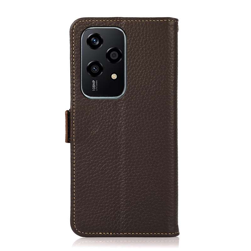 For Honor 200 Lite Global KHAZNEH Side-Magnetic Litchi Genuine Leather RFID Phone Case(Brown)
