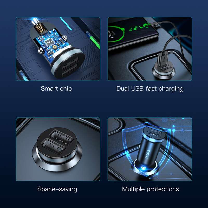 TOTU CC-3 2.1A Dual USB-A Port Car Charger(Grey)