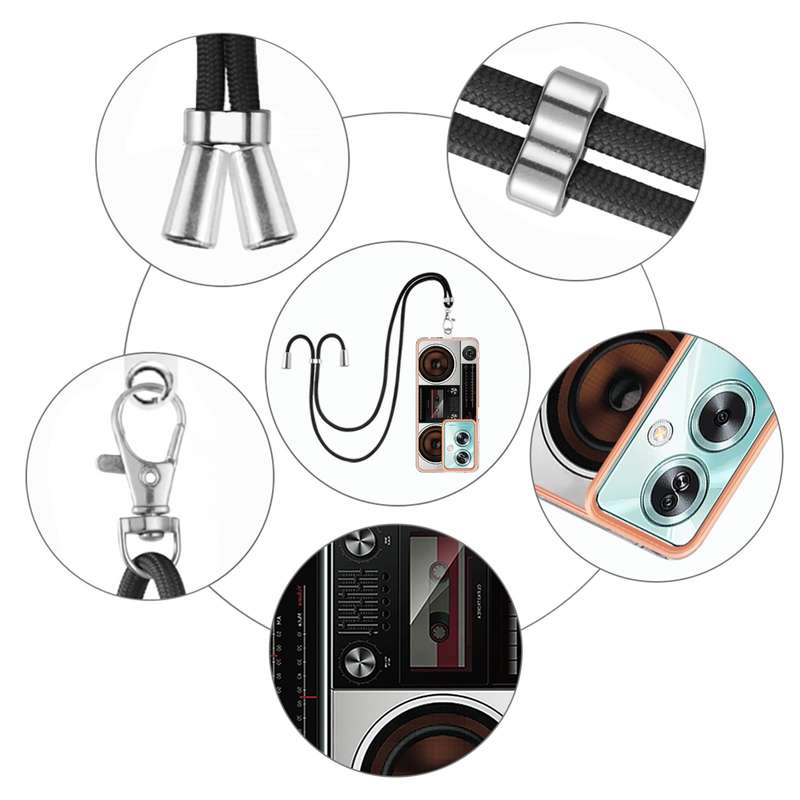 For OPPO A79 5G Global Electroplating Dual-side IMD Phone Case with Lanyard(Retro Radio)