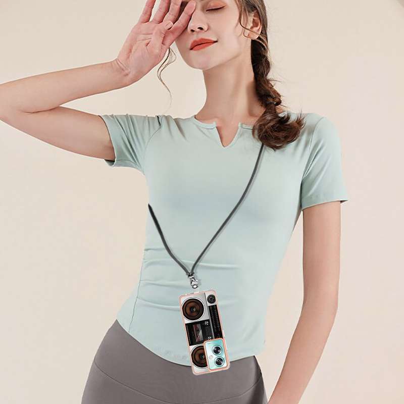 For OPPO A79 5G Global Electroplating Dual-side IMD Phone Case with Lanyard(Retro Radio)