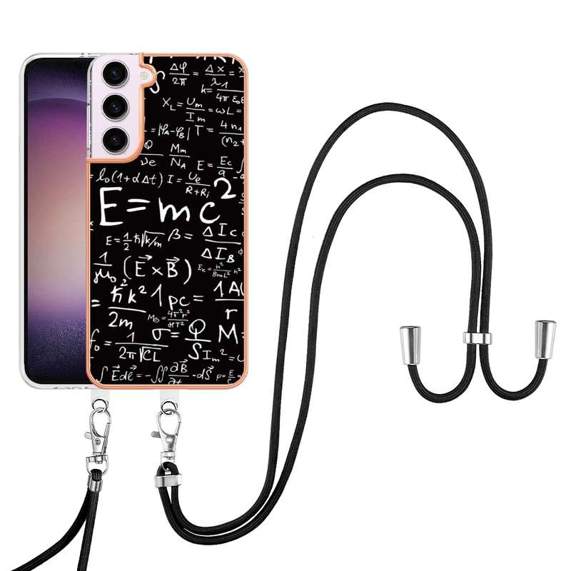 For Samsung Galaxy S22 5G Electroplating Dual-side IMD Phone Case with Lanyard(Equation)