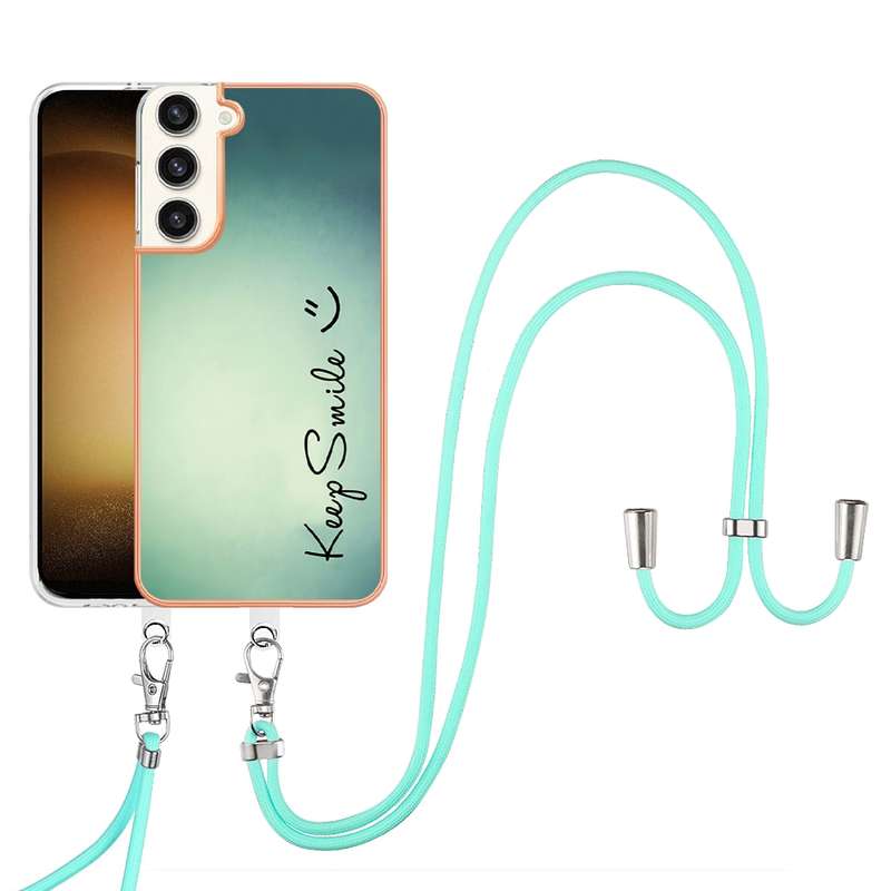 For Samsung Galaxy S23+ 5G Electroplating Dual-side IMD Phone Case with Lanyard(Leopard Print)
