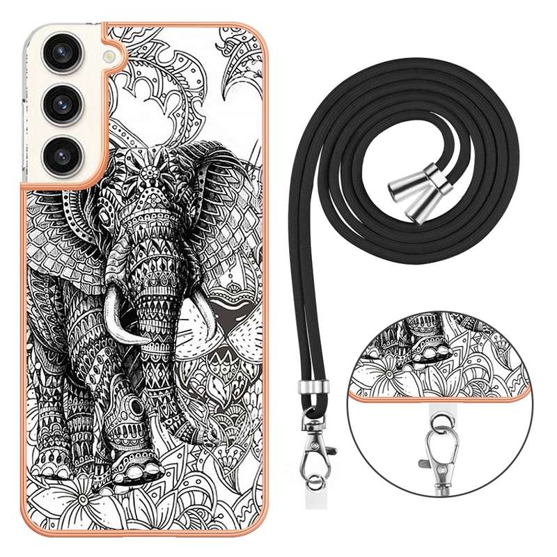 For Samsung Galaxy S23+ 5G Electroplating Dual-side IMD Phone Case with Lanyard(Leopard Print)
