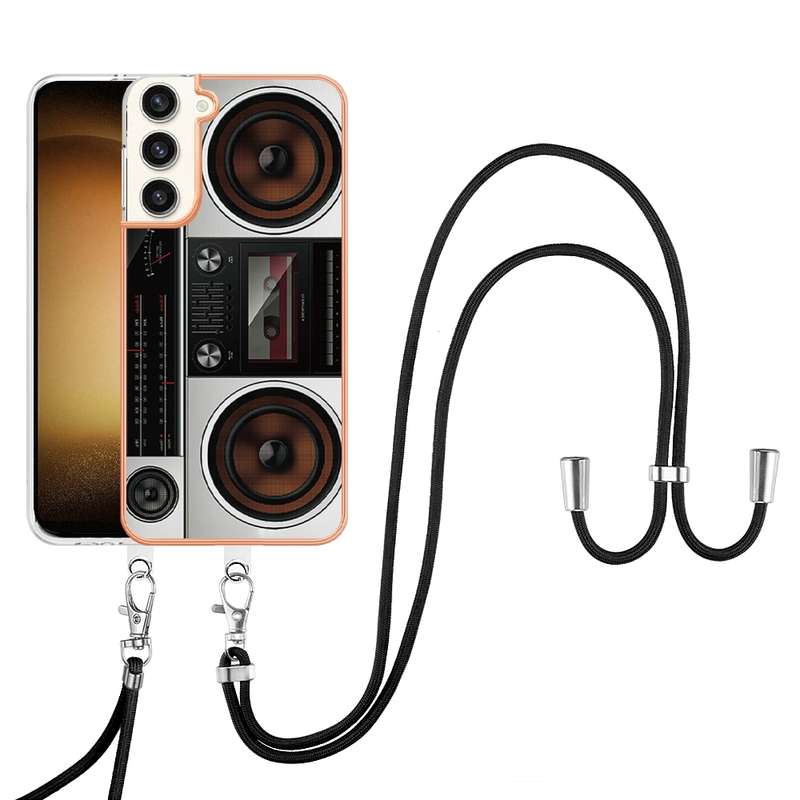For Samsung Galaxy S23+ 5G Electroplating Dual-side IMD Phone Case with Lanyard(Leopard Print)