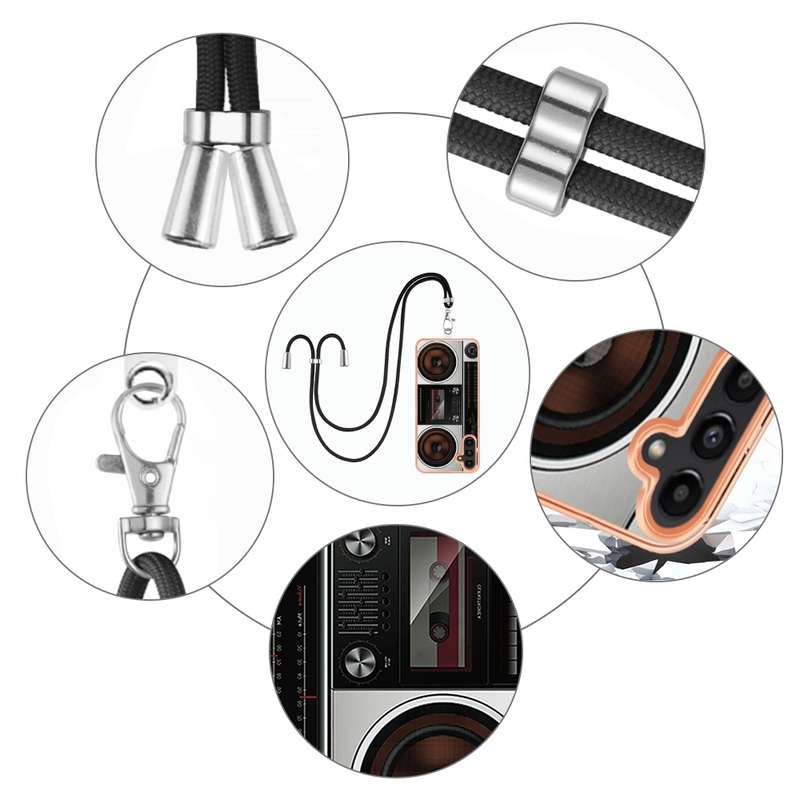 For Samsung Galaxy A35 Electroplating Dual-side IMD Phone Case with Lanyard(Retro Radio)