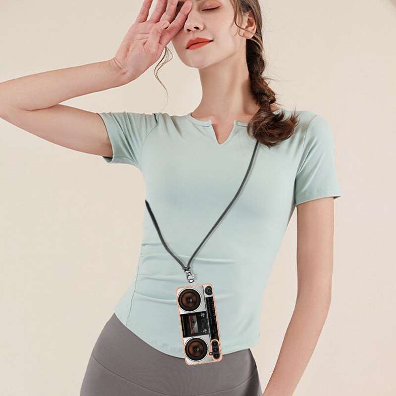 For Samsung Galaxy A35 Electroplating Dual-side IMD Phone Case with Lanyard(Retro Radio)