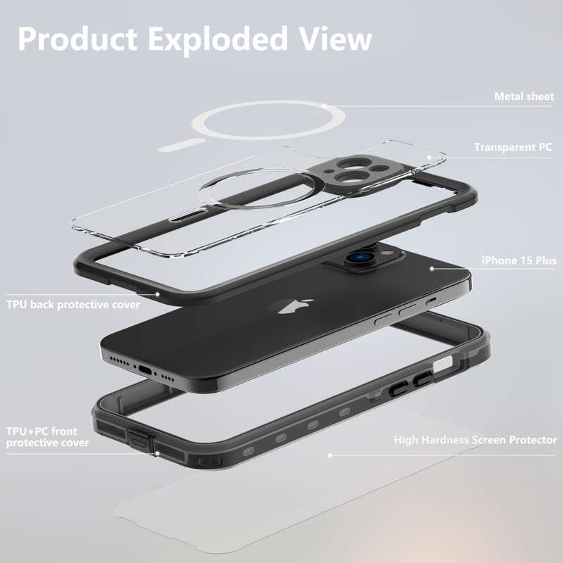 For iPhone 15 Pro Max RedPepper IP68 Waterproof MagSafe Phone Case(Black)
