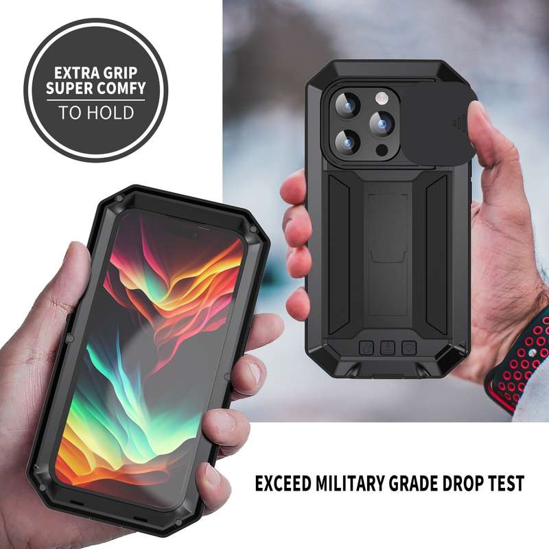 For iPhone 15 Pro Max R-JUST Sliding Camera IP54 Life Waterproof Holder Phone Case(Silver)