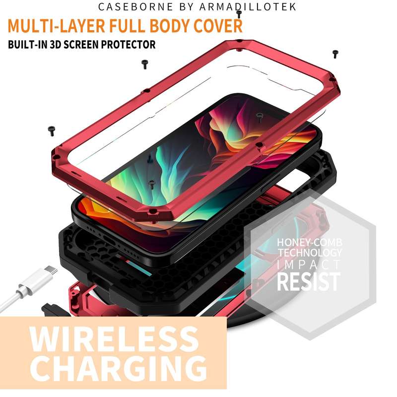 For iPhone 15 Pro Max R-JUST Sliding Camera IP54 Life Waterproof Holder Phone Case(Silver)