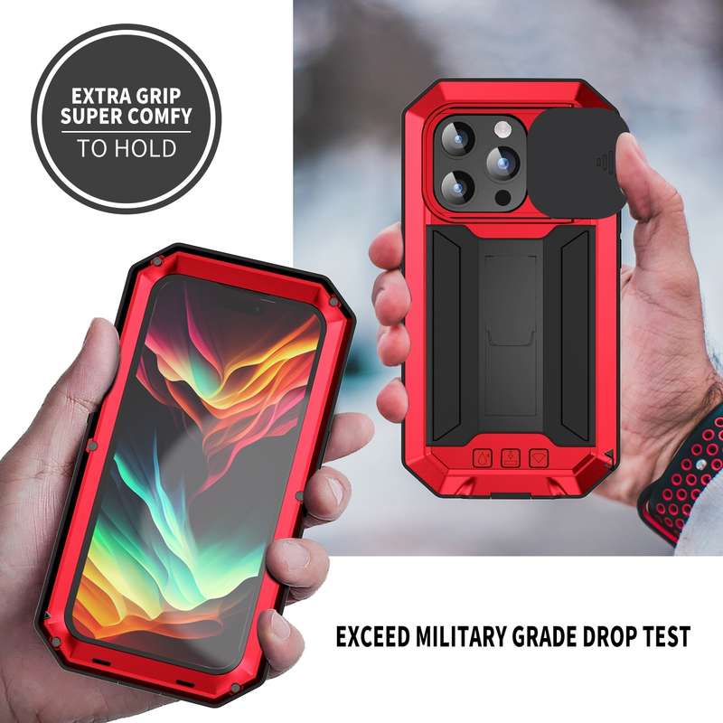 For iPhone 15 Pro Max R-JUST Sliding Camera IP54 Life Waterproof Holder Phone Case(Silver)