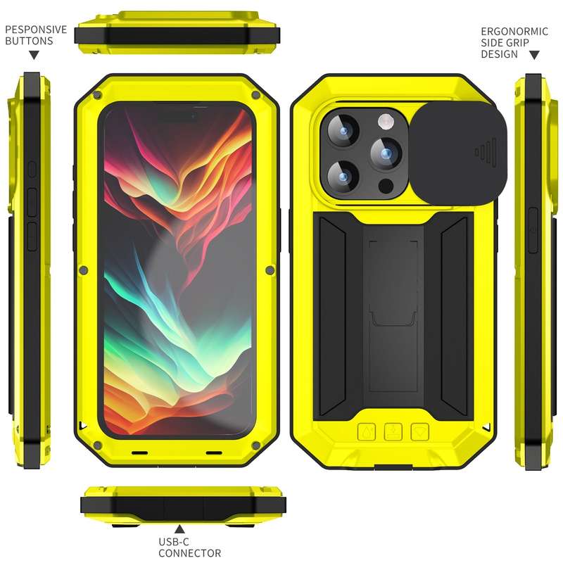 For iPhone 15 Pro Max R-JUST Sliding Camera IP54 Life Waterproof Holder Phone Case(Silver)