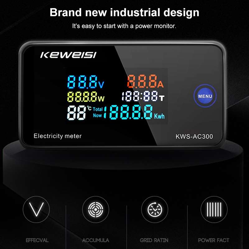 KWS-AC300-100A 50-300V AC Digital Current Voltmeter with Closed Transformer(Black)