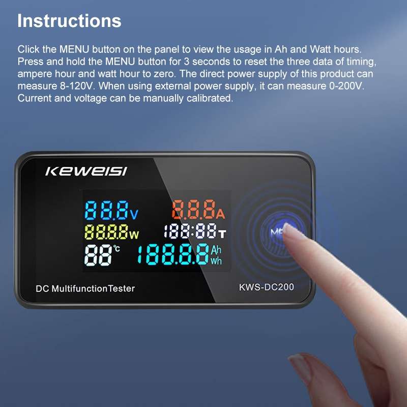 KWS-DC200-100A 8-120V DC Digital Display Voltage Current Watch with Shunt(Black)