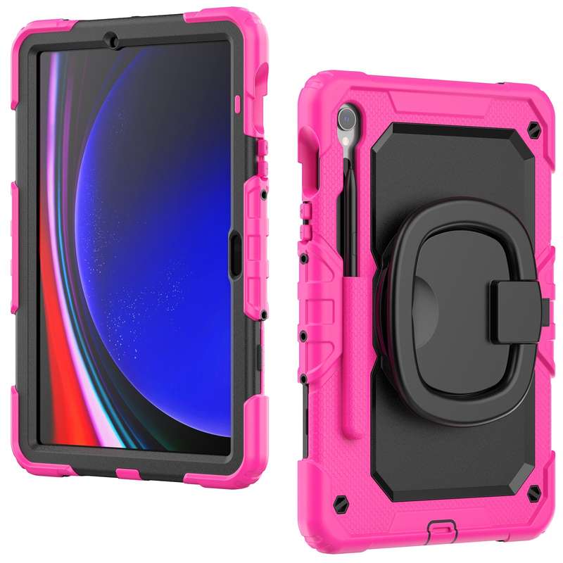 For Samsung Galaxy Tab S9 D Type Silicone Hybrid PC Tablet Case with Handle Holder(Rose Red PC)