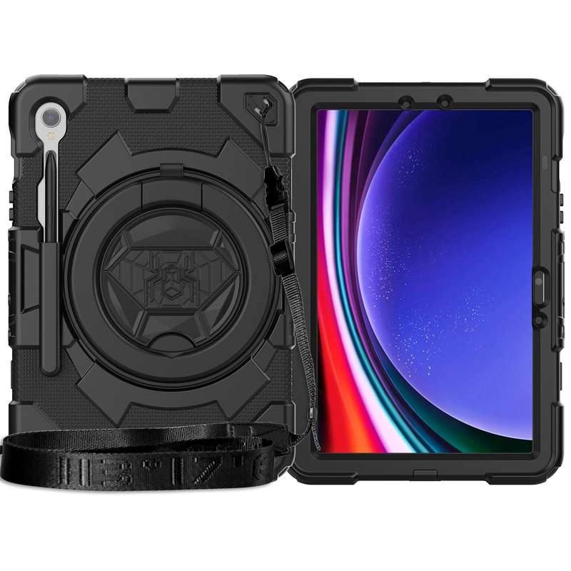For Samsung Galaxy Tab S9 Spider Rotation Handle Silicone Hybrid PC Tablet Case(Black Yellow)