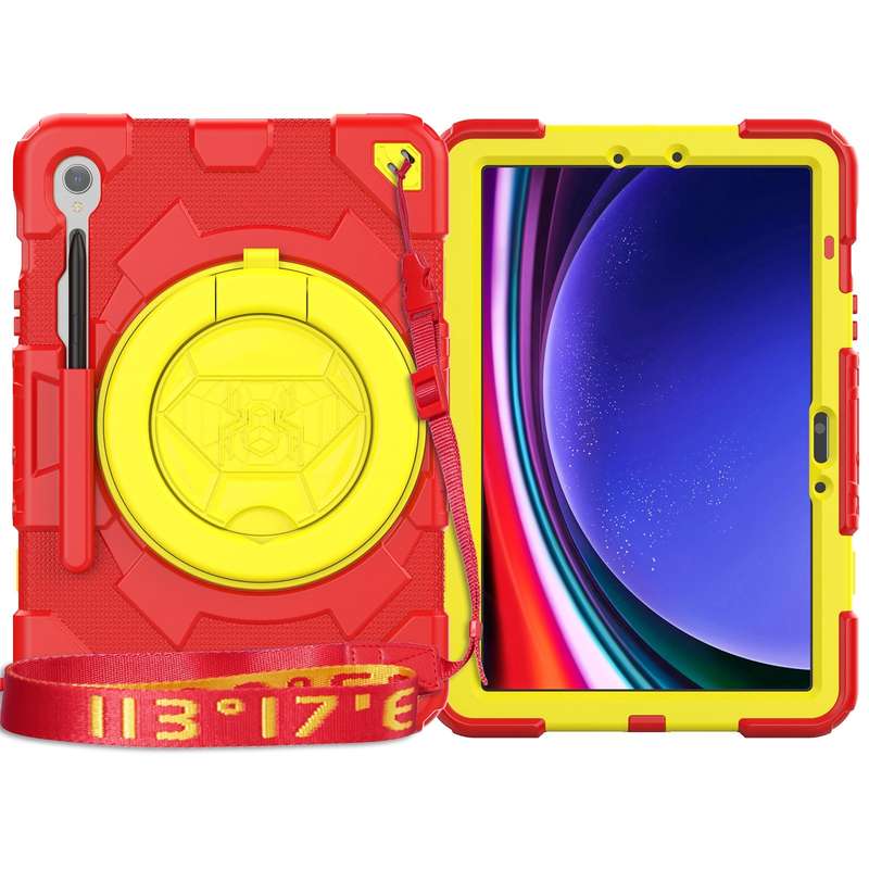 For Samsung Galaxy Tab S9 Spider Rotation Handle Silicone Hybrid PC Tablet Case(Black Yellow)