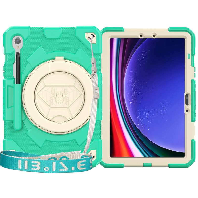 For Samsung Galaxy Tab S9 Spider Rotation Handle Silicone Hybrid PC Tablet Case(Black Yellow)