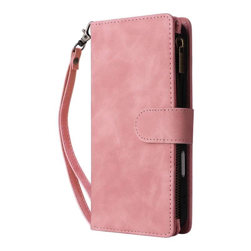 For iPhone 16 Pro Max Crossbody Multi-card Slot Wallet Zipper Leather Phone Case(Pink)