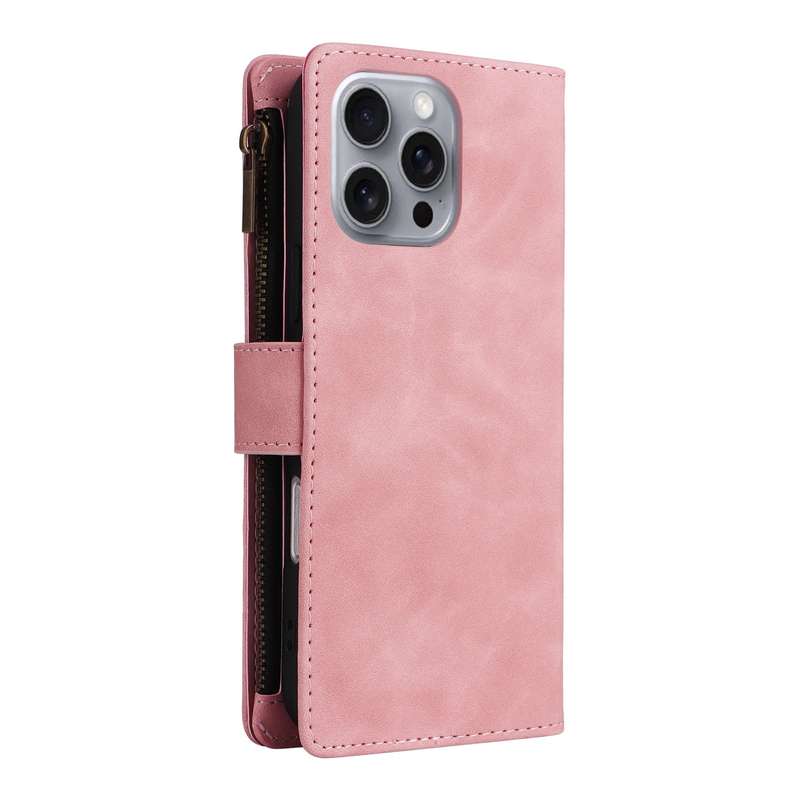 For iPhone 16 Pro Max Crossbody Multi-card Slot Wallet Zipper Leather Phone Case(Pink)
