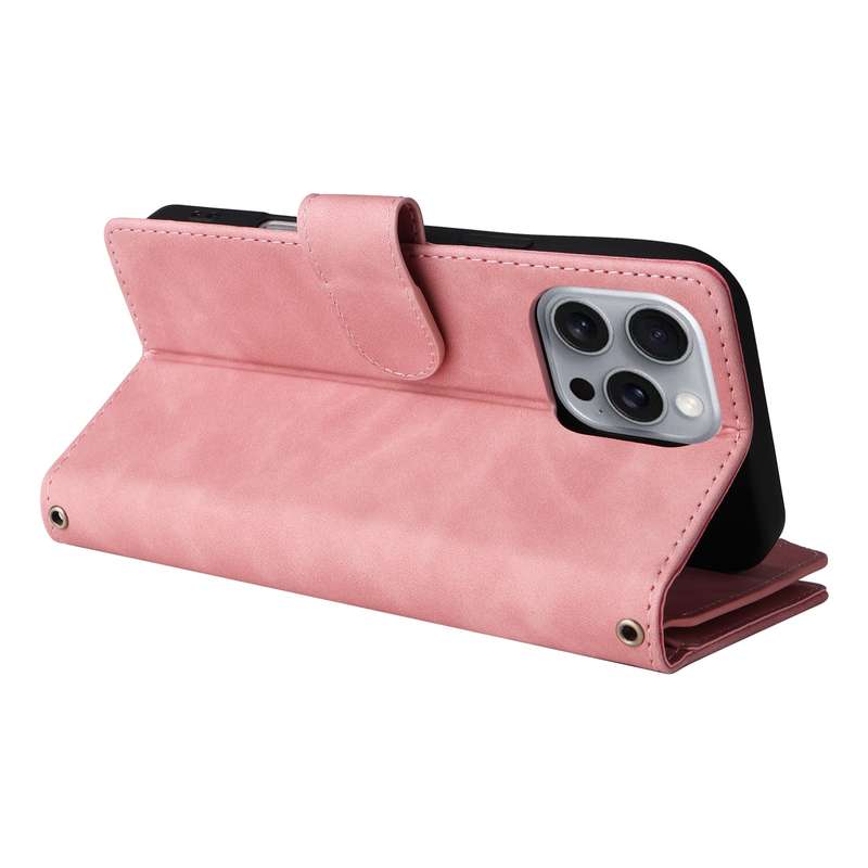 For iPhone 16 Pro Max Crossbody Multi-card Slot Wallet Zipper Leather Phone Case(Pink)