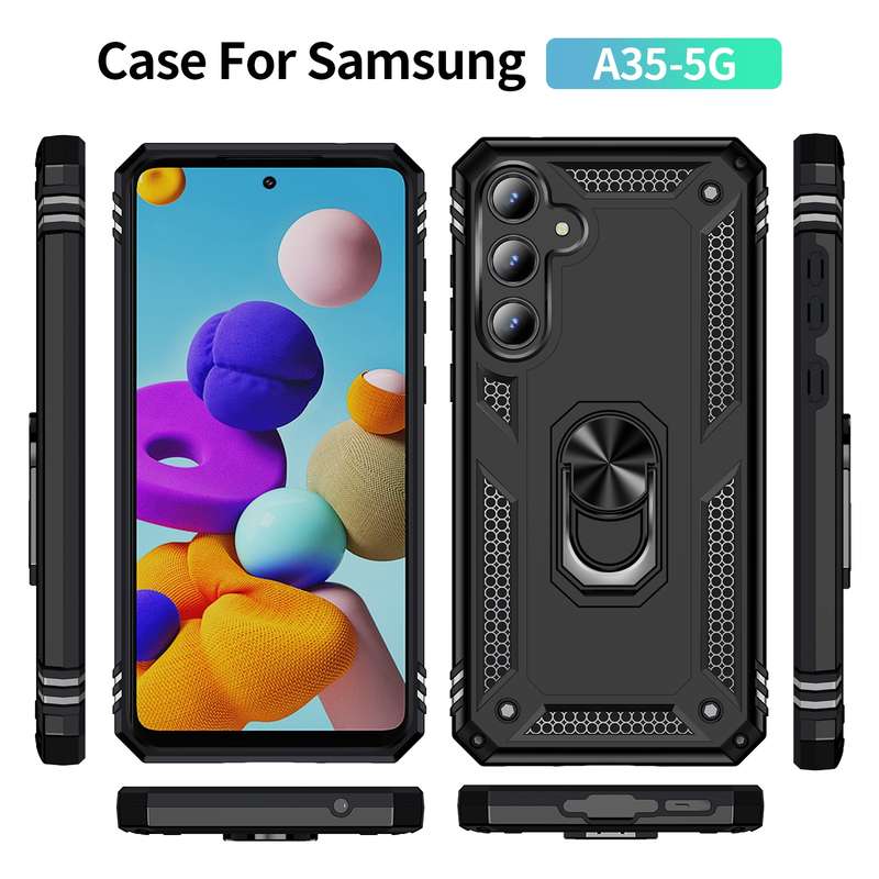 For Samsung Galaxy A35 5G Shockproof TPU + PC Phone Case with Holder(Black)